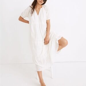 Madewell Elegant Off White Bubble Sleeve Tiered Midi Dress